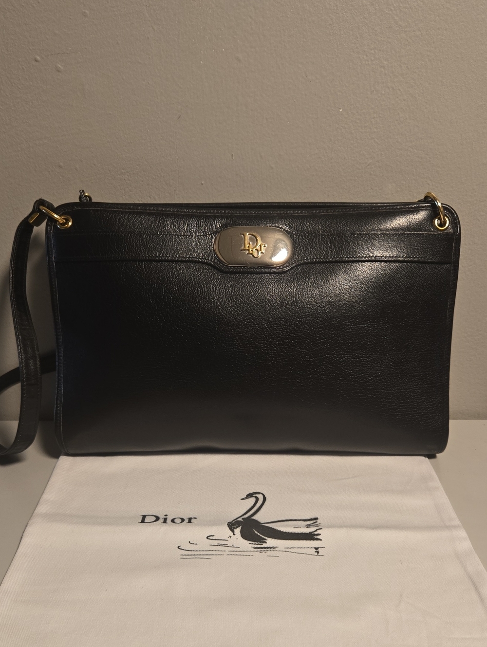 Christian Dior Leather Shoulder Bag Black